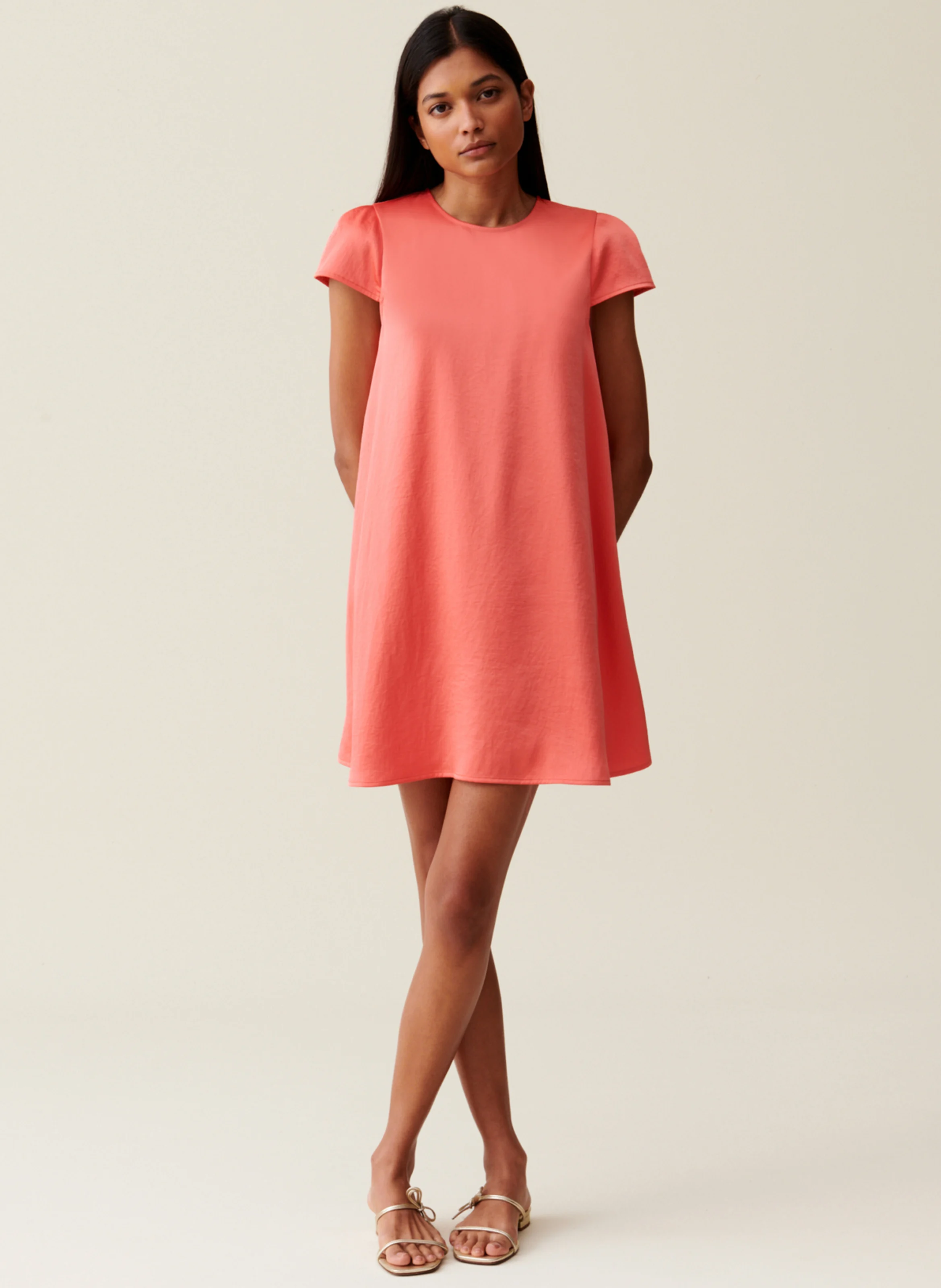 Robe courte col rond | Orange