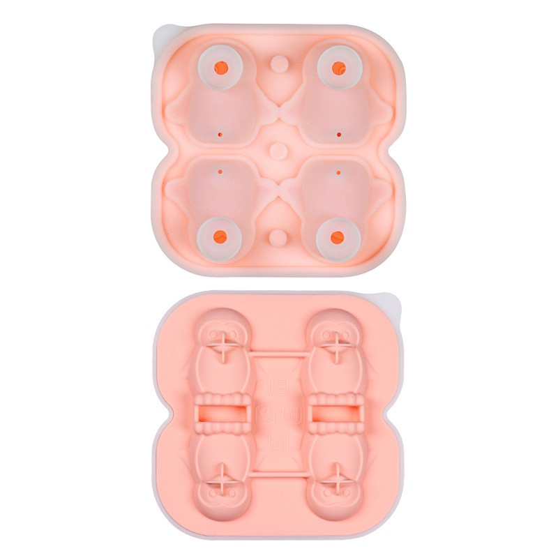 (4-fach) 3D Silikon Eiswürfel Form DIY Ice Cube Tray mit Deckel für Cocktails / Whisky / Softgetränke - Pinguin