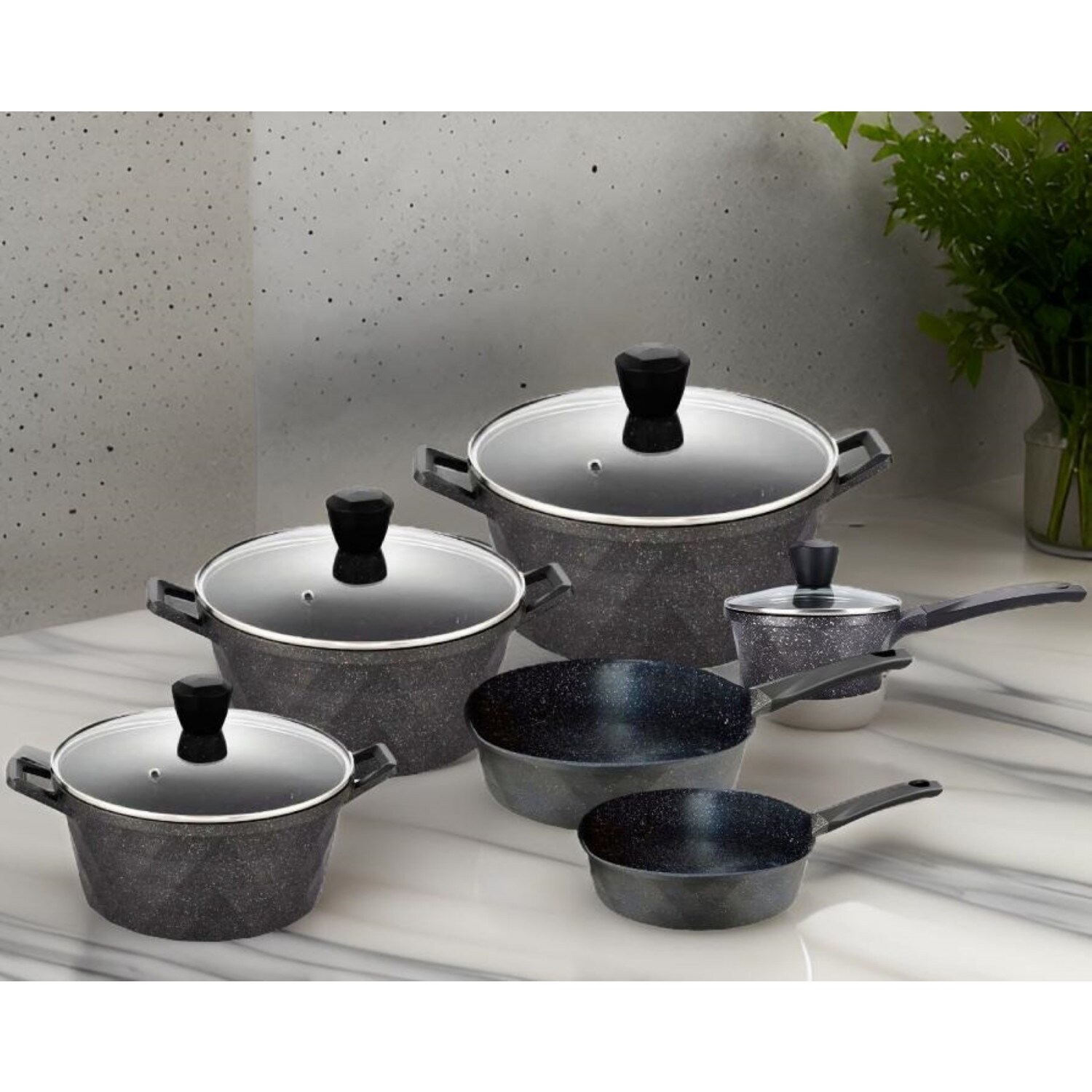 12-Teilig Kochtopf Set Grau