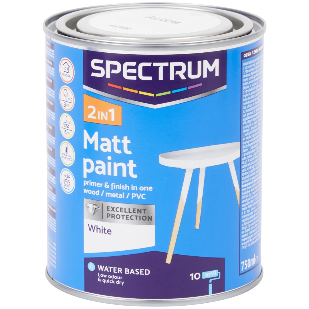 Spectrum 2-in-1 matte verf wit 750 ml