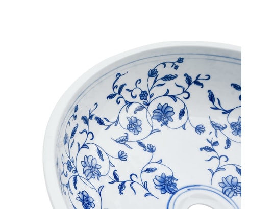 VIDAXL - Vasque à poser blanc et bleu rond f41x14 cm céramique