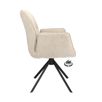 Eetkamerstoel Onne Lia beige jacquard stof met armleuning