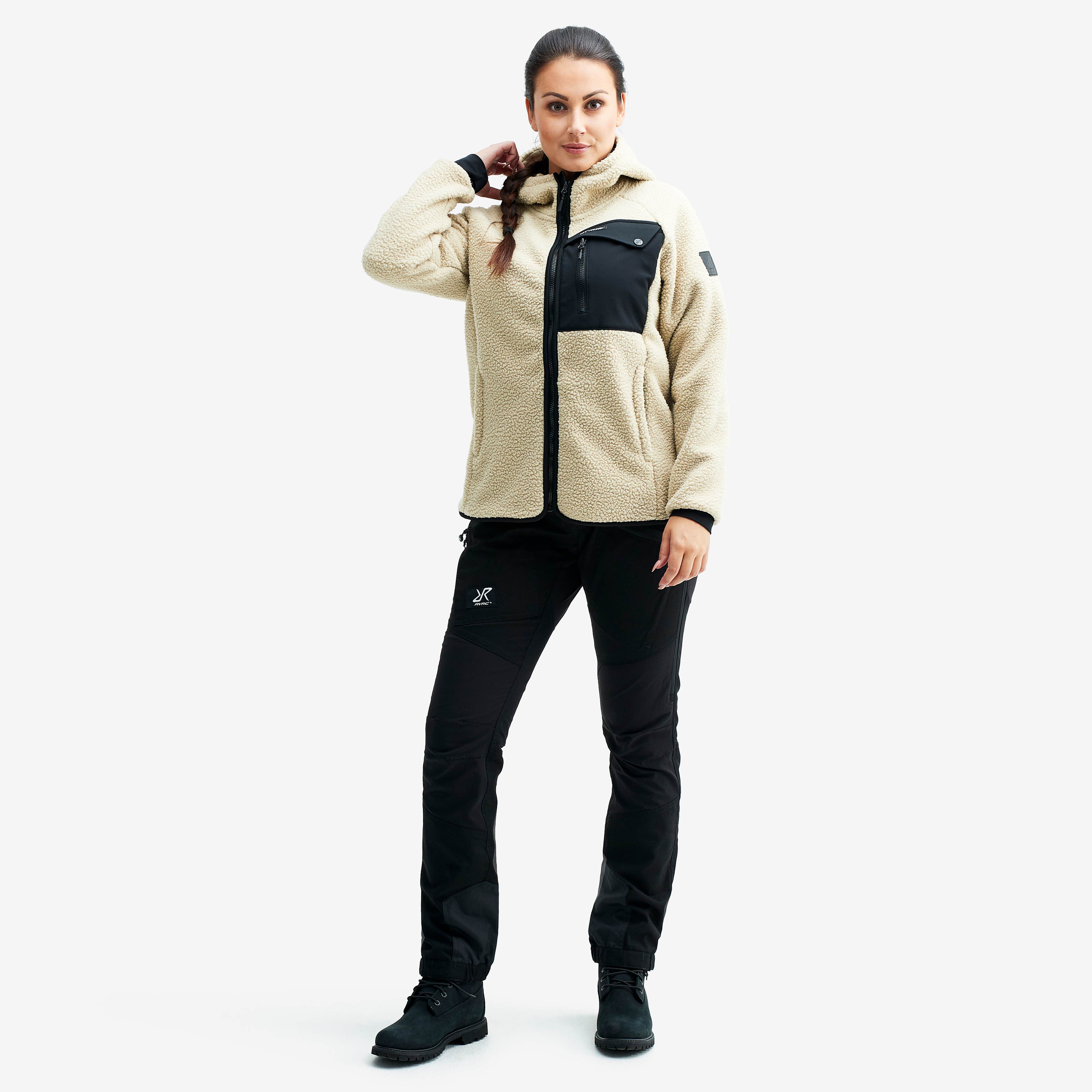 Sherpa Hoodie Dame Beige Khaki