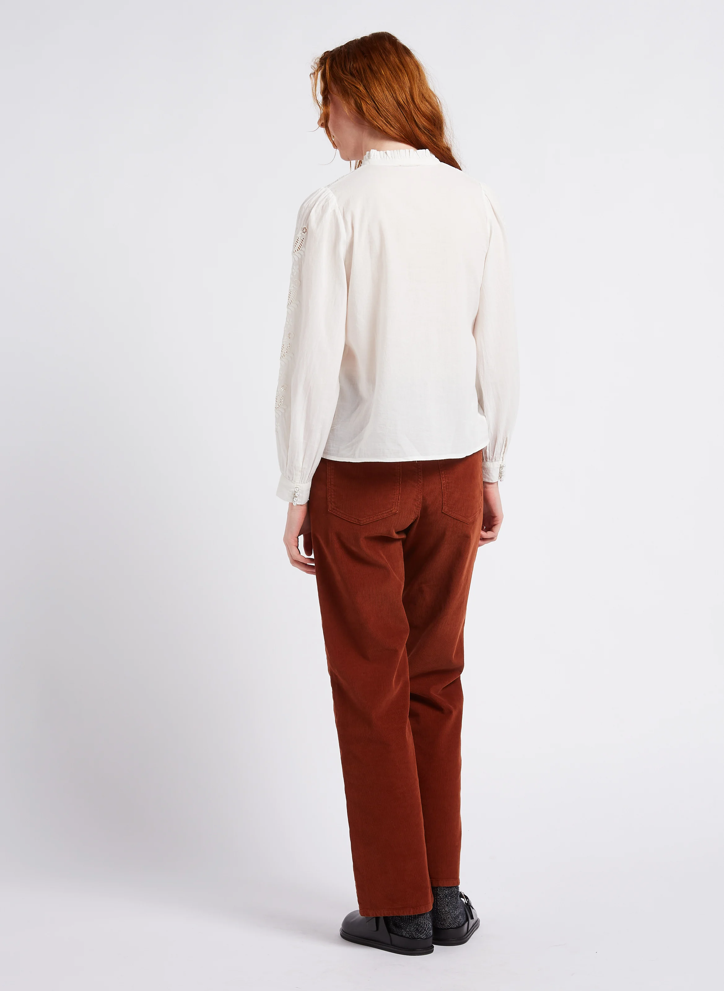 PERRINE - Pantalon droit en coton côtelé | Beige