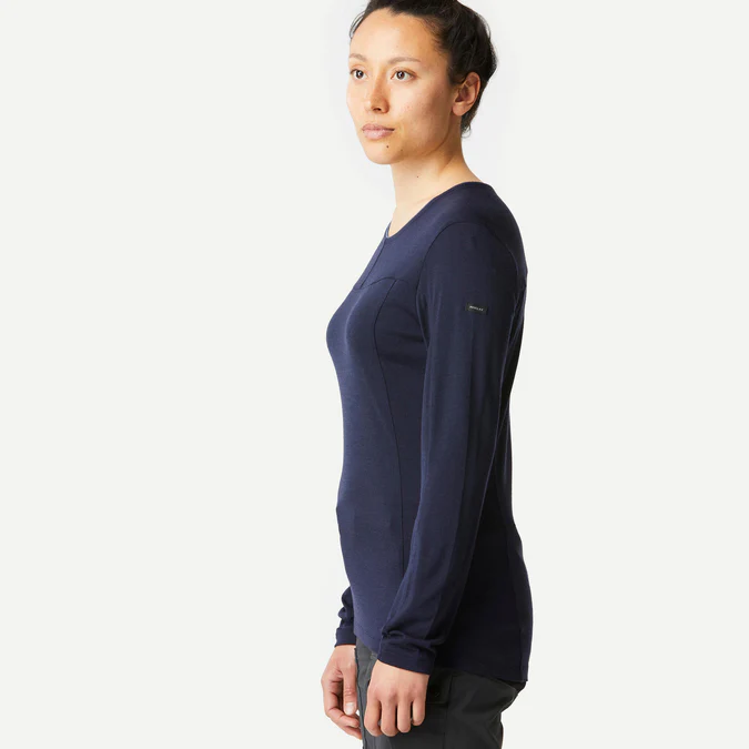 Decathlon Forclaz - Camiseta feminina de manga comprida Forclaz MT500 em lã merino - BORDÔ