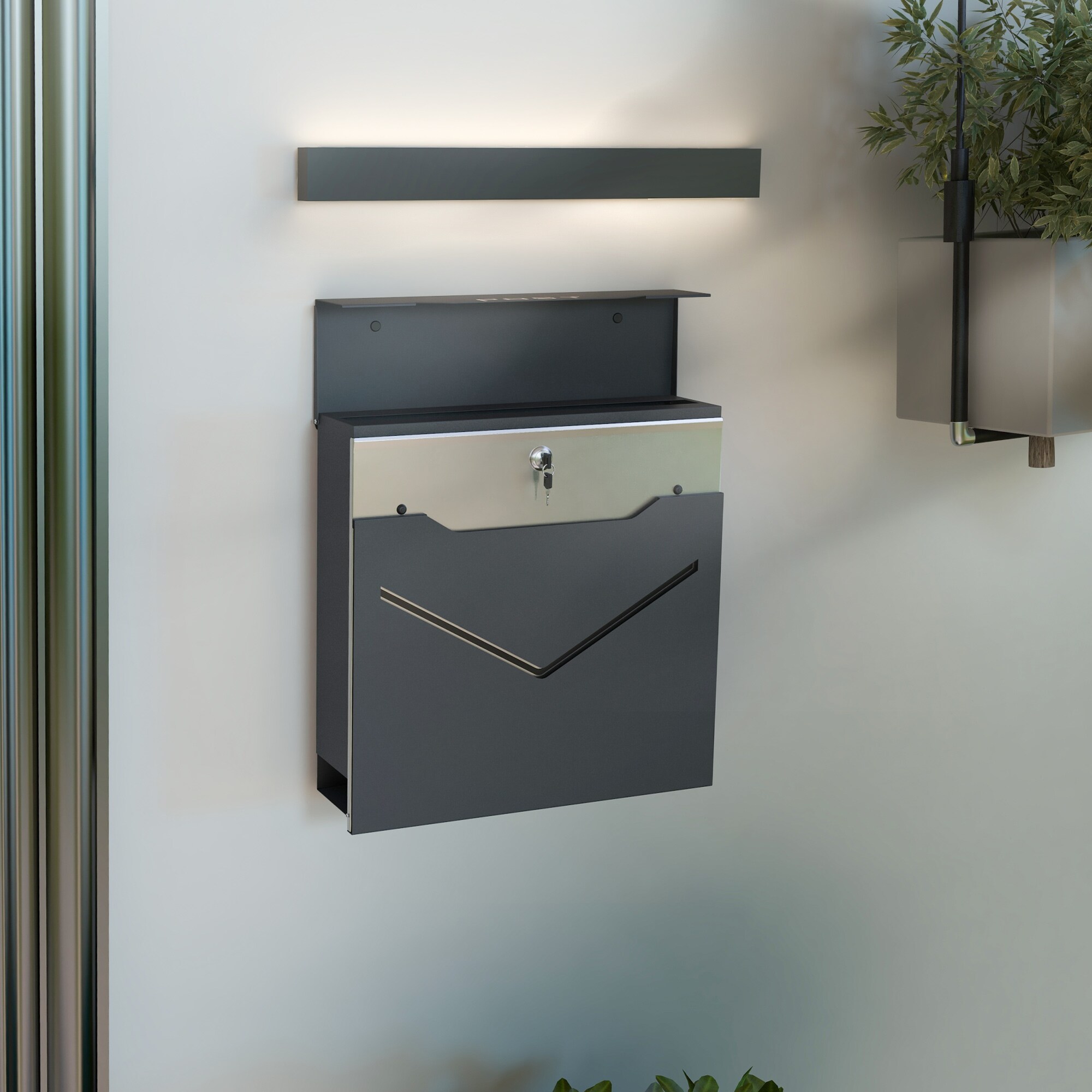 HOMCOM Briefkasten mit Sichtfenster und Wandbefestigung grau 37L x 10,5B x 37H cm