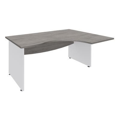 Bureau compact à droite DUAL - L180 cm - Pieds blanc - plateau imitation Chêne gris (Pieds de renfort ou caisson bout de bureau obligatoire à rajouter - non inclus)