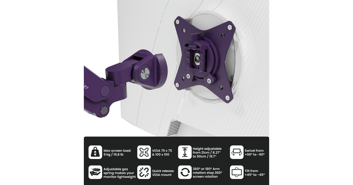 ArozziAlzare Neo - Gas Spring Monitor Arm - Purple monitorarm  (Paars)