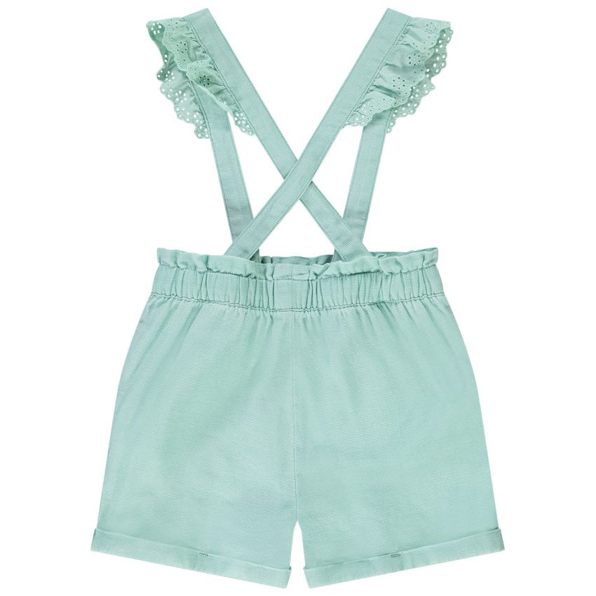 Short à bretelles volantées en broderie anglaise pour bébé fille - Bleu