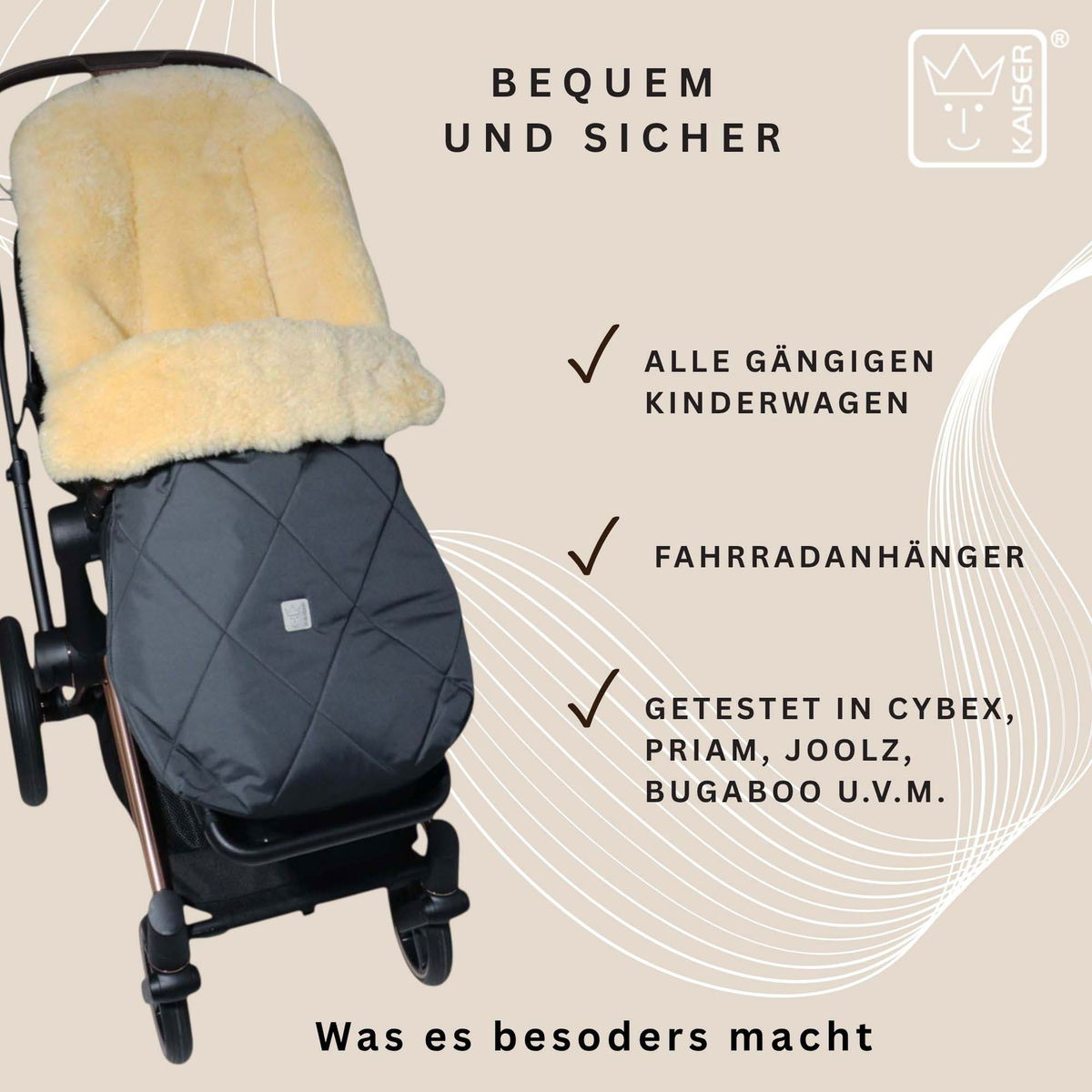 KaiserKaiser   COOSY Lammfell Kinderwagen Fusssack anthracite