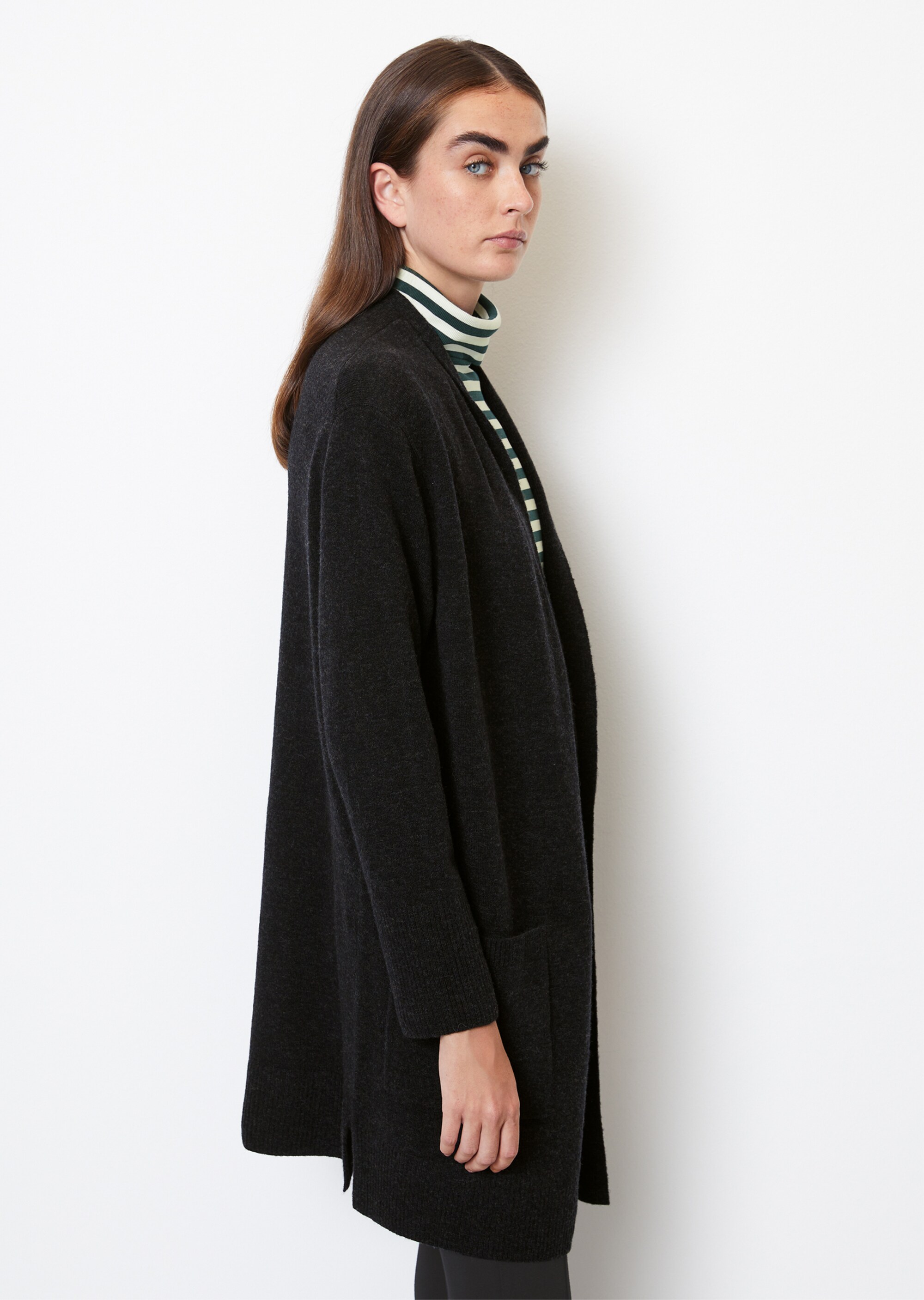 Long-Cardigan open front aus softem Schurwolle-Mix