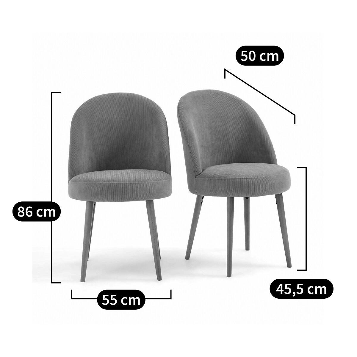 LA REDOUTE INTERIEURS<br>Conjunto de 2 poltronas de mesa em veludo canelado, Lenou