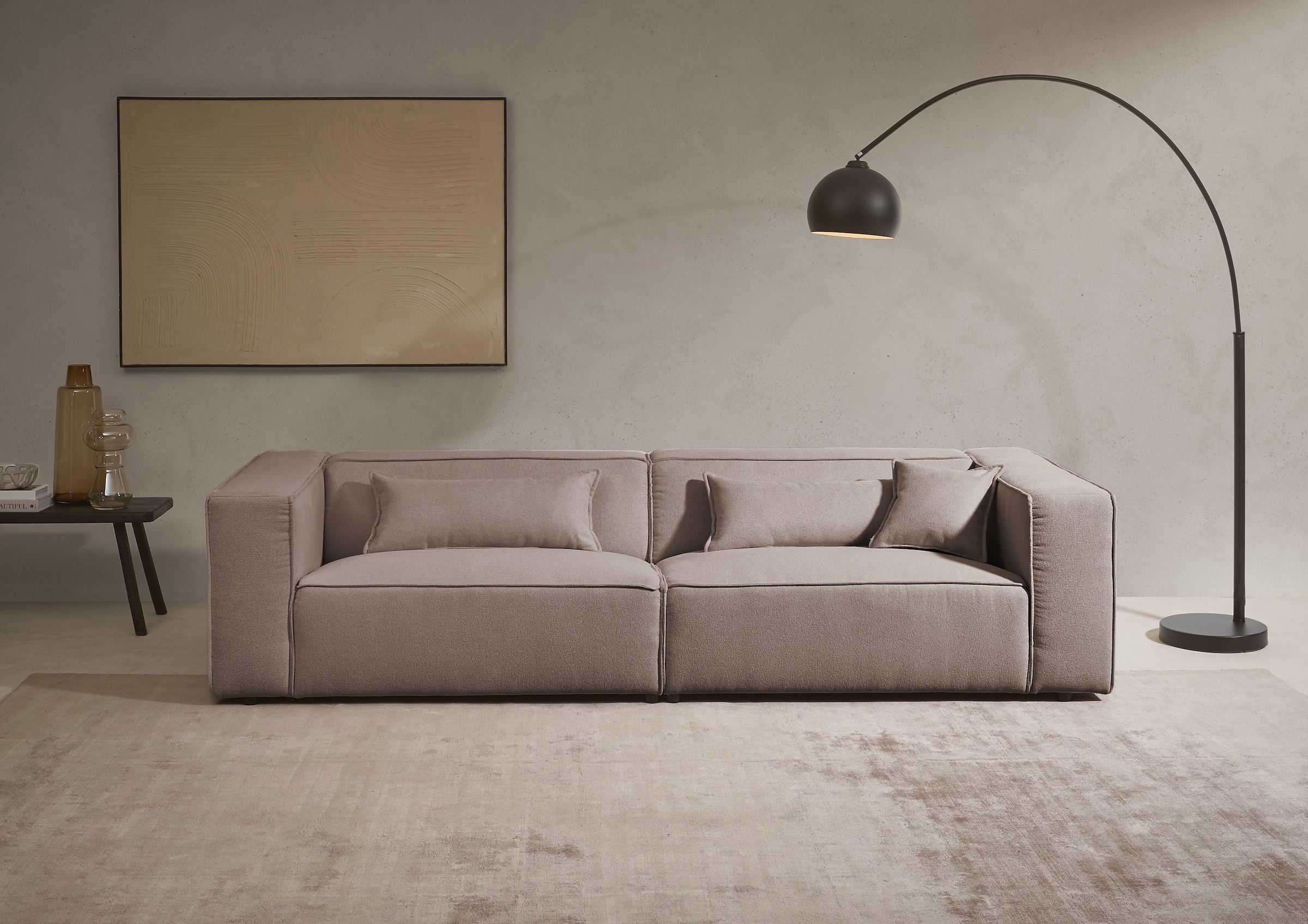 LeGer Home by Lena Gercke 3-Sitzer »PIARA, Couch mit Kedernaht, Sofa in Cord, Leinenoptik o. Strukturstoff« schwarze Füsse, bequemer Sitzkomfort