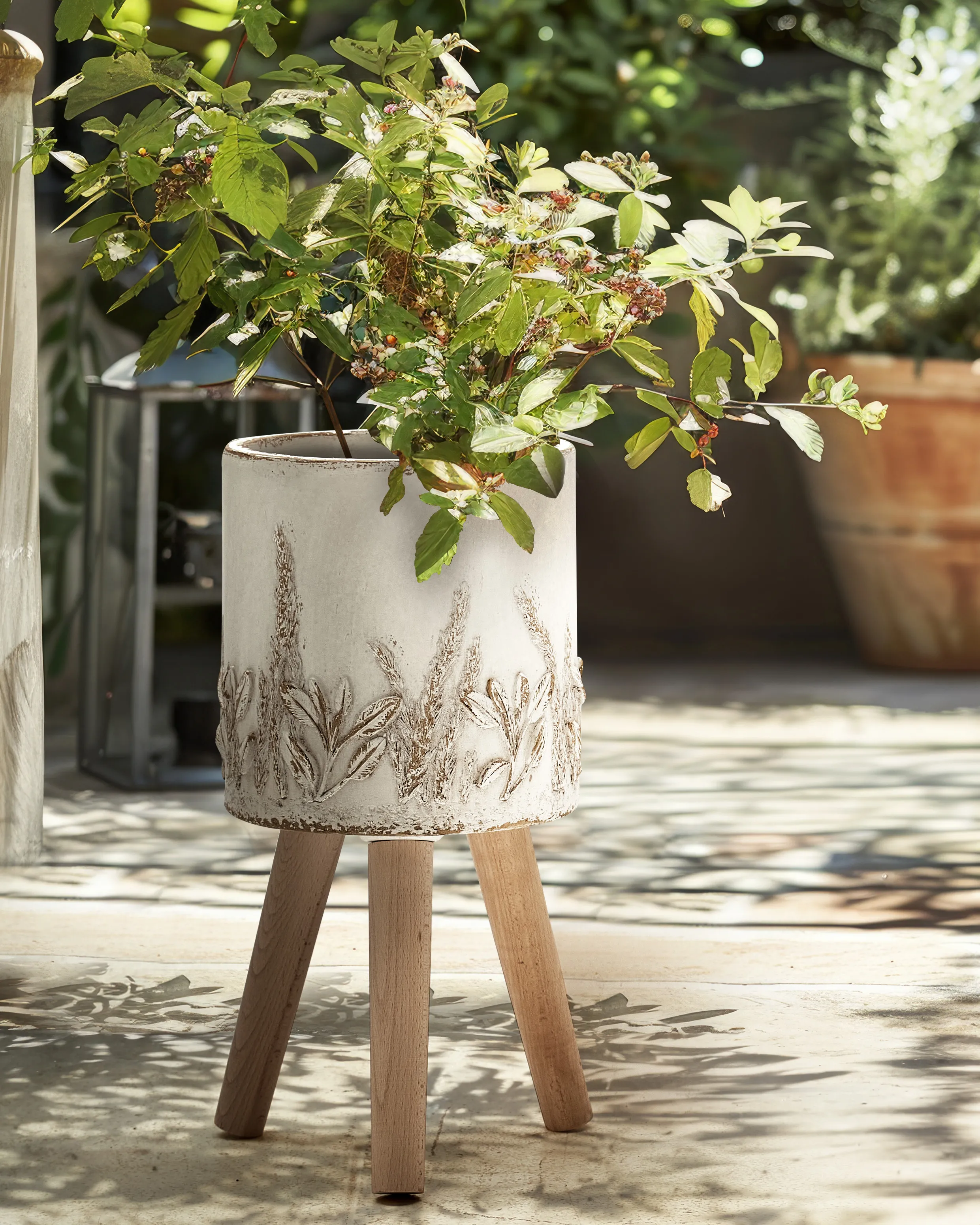 Verhoogde bloempot PREWEZA 23 cm Gebroken wit