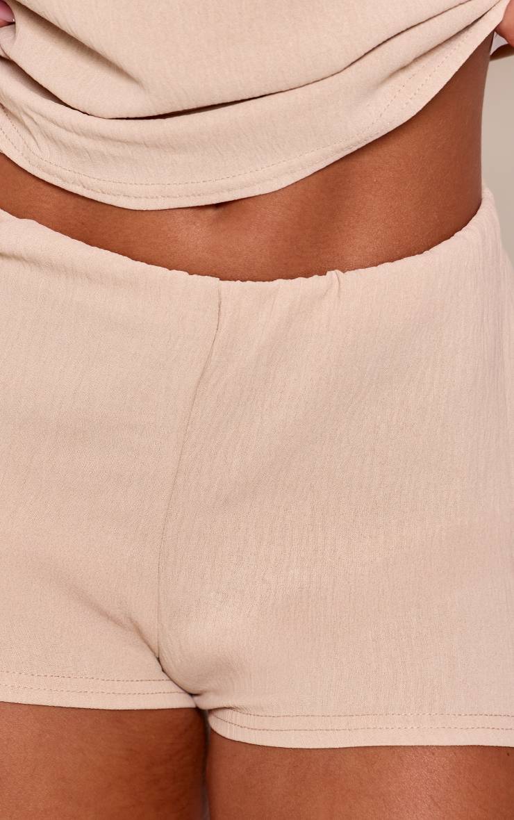 Beige Ensemble Coordonné Short Moulant Texturé Extensible