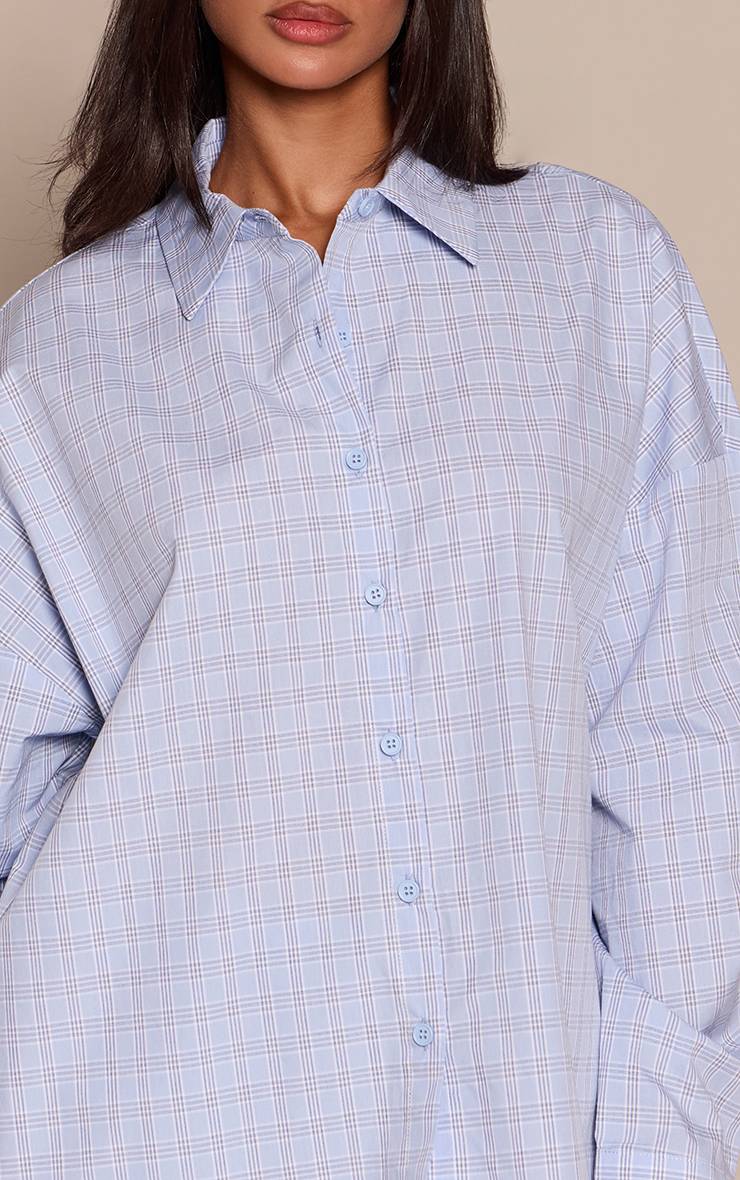 Bleu Chemise Boutonnée À Manches Longues En Popeline À Carreaux Petite