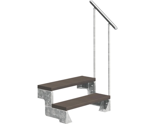 Pertura Tallis buitentrap met leuning, 2 stootborden, 100 cm hoog, donkerbruin