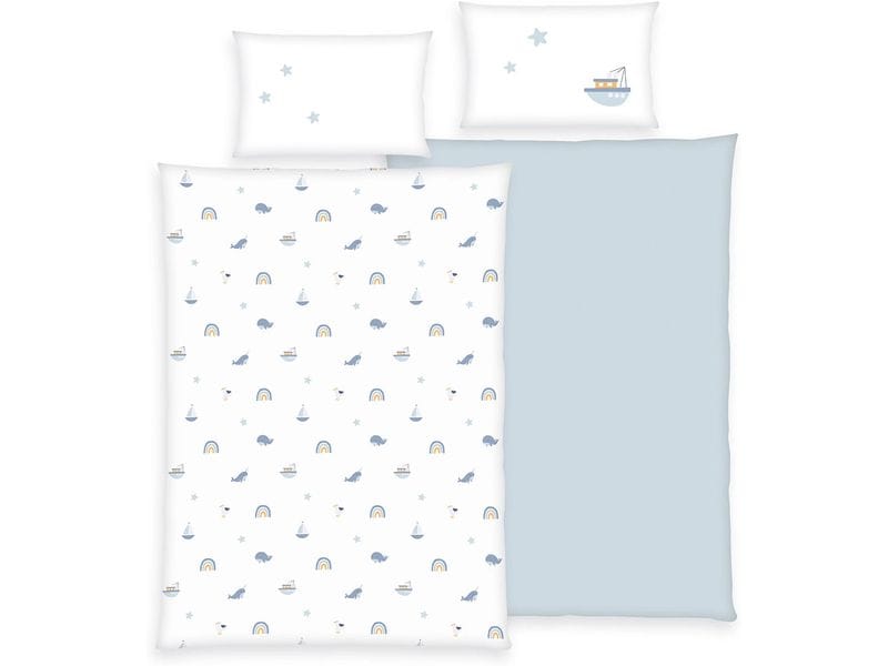Herding Kinder Bettwäschegarnitur Little Ocean, 40/60 100/1 Bettwäsche-Set für Kinder aus 100% Baumwolle