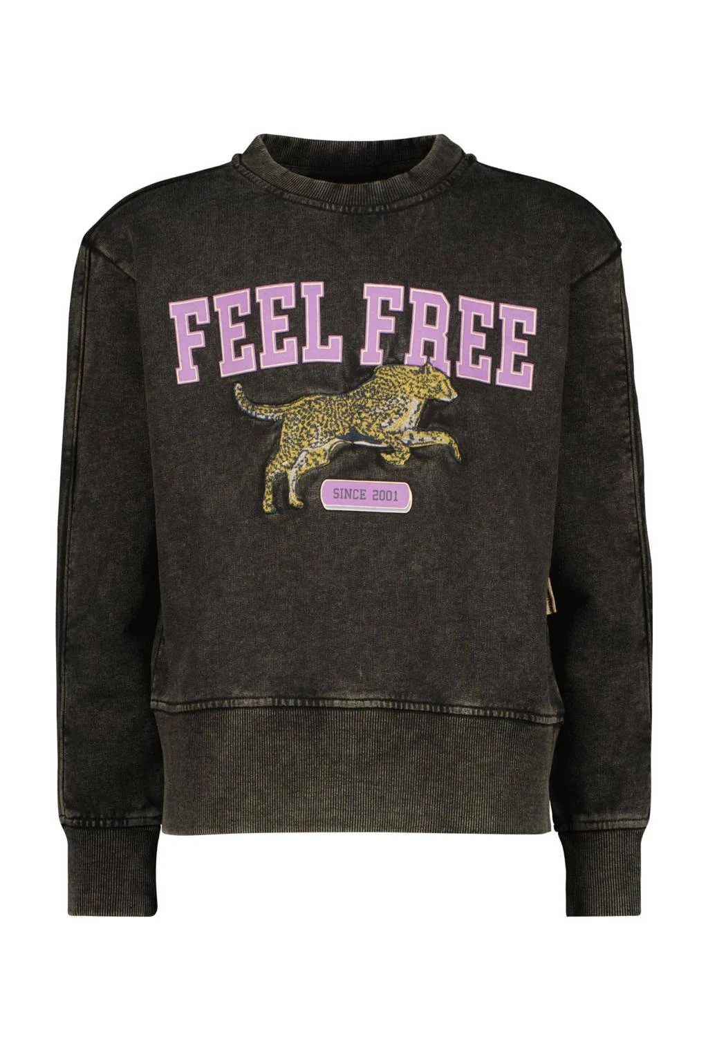 Vingino sweater Narou met tekst vergrijsd zwart