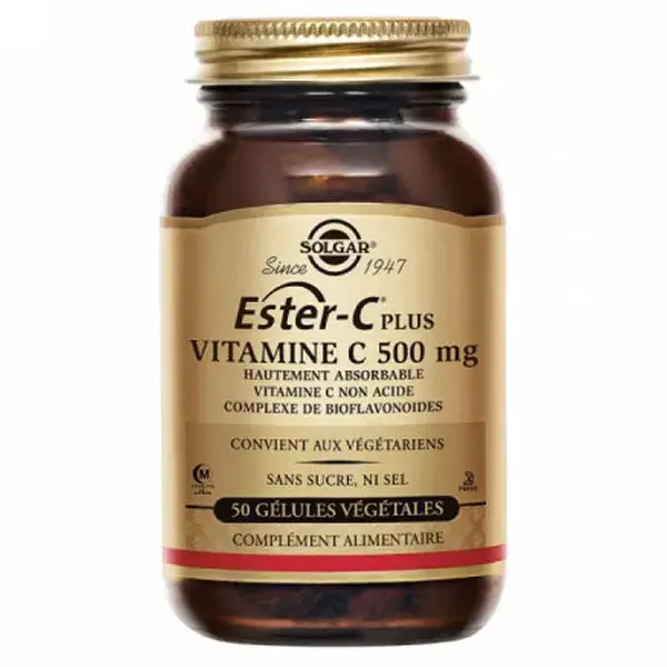 Solgar Ester-C Plus 500, caixa com 50 cápsulas vegetais.