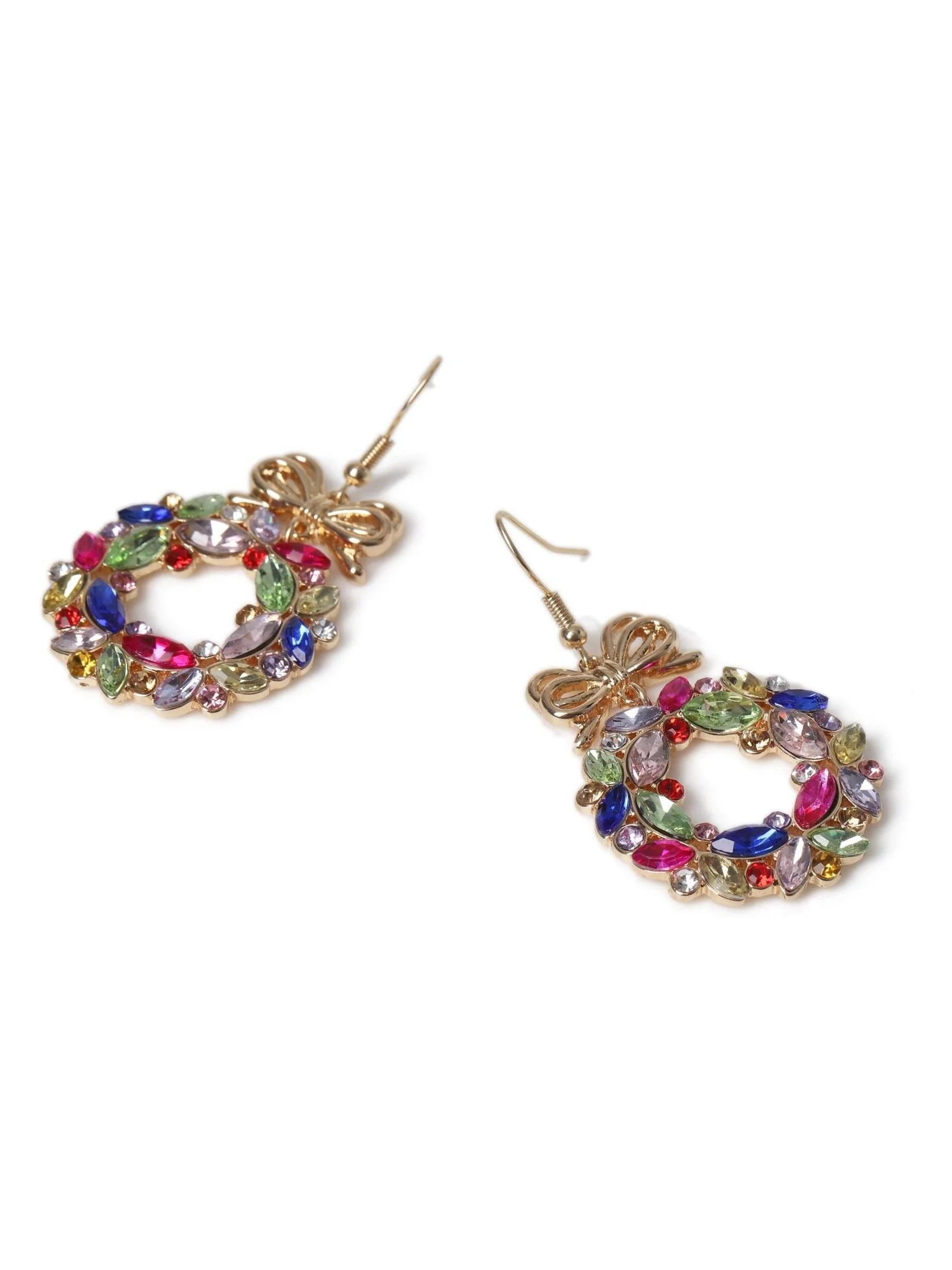 Aela Gold Tone Christmas Multicolour Wreath Drop Earrings