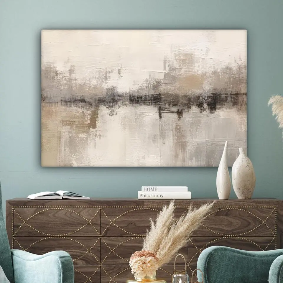 MuchoWow Canvas Schilderij 120x80cm Moderne kunst Abstract Beige