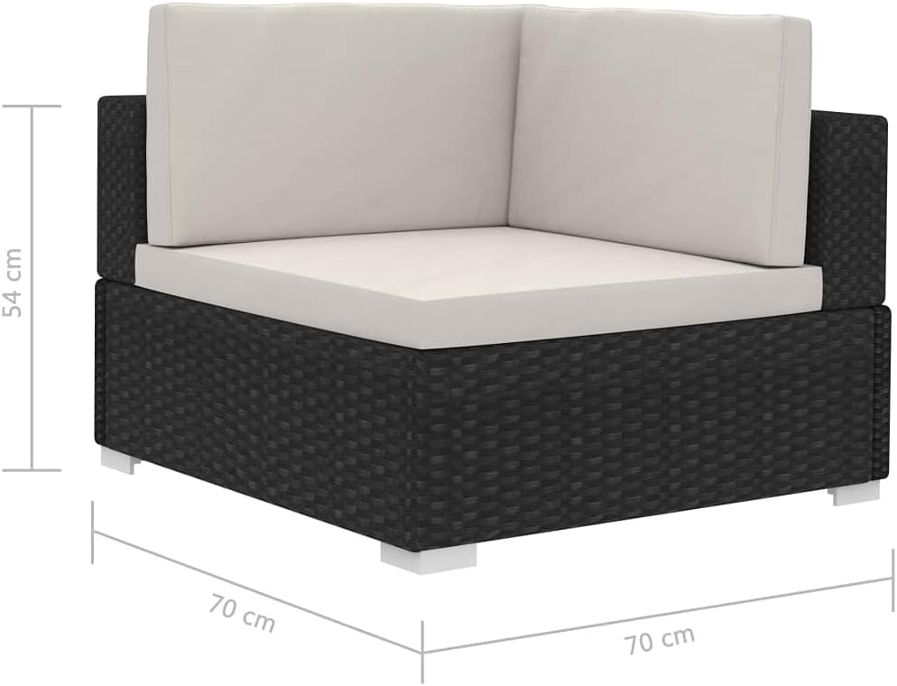 Ecksofa Set 2-teilig mit Kissen, Robustes PE-Rattan, Schwarz, Modular, Garten Lounge Set, Wetterfest, Außenbereich, Balkonmöbel, Patio Möbel