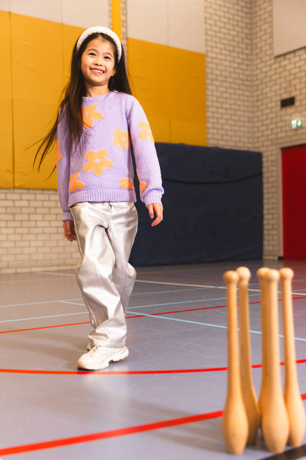 Quapi gebloemde gebreide sweater DITTE lila/oranje