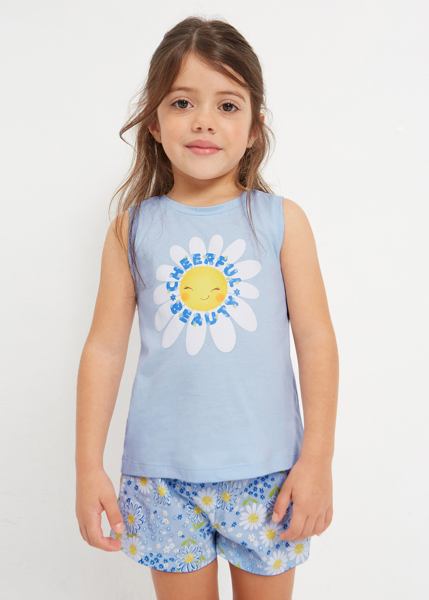 Pijama sem mangas de algodão sustentável para meninas