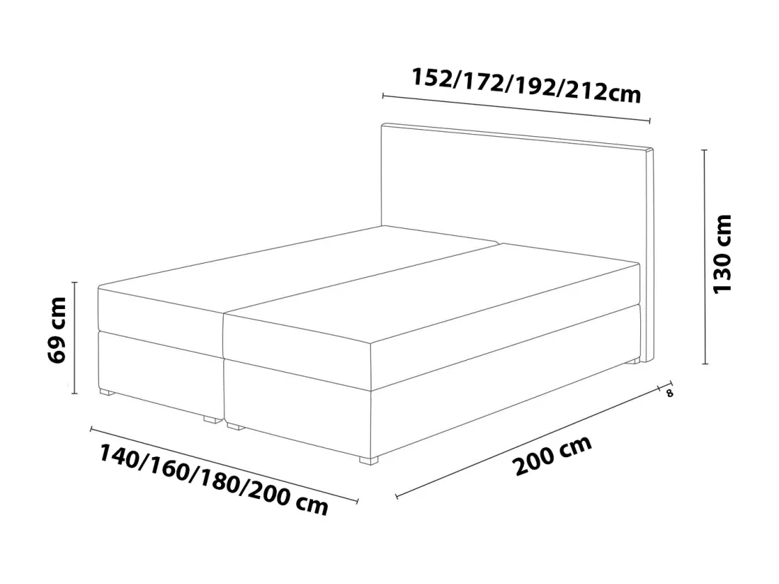 Lit boxspring avec surmatelas Verdalen LED, 200x200 cm, Orinoco 96 (Gris foncé)