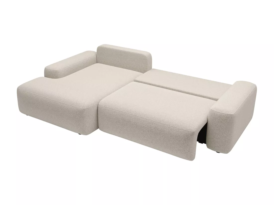 Canapé d'angle gauche convertible en tissu texturé crème DAVISO