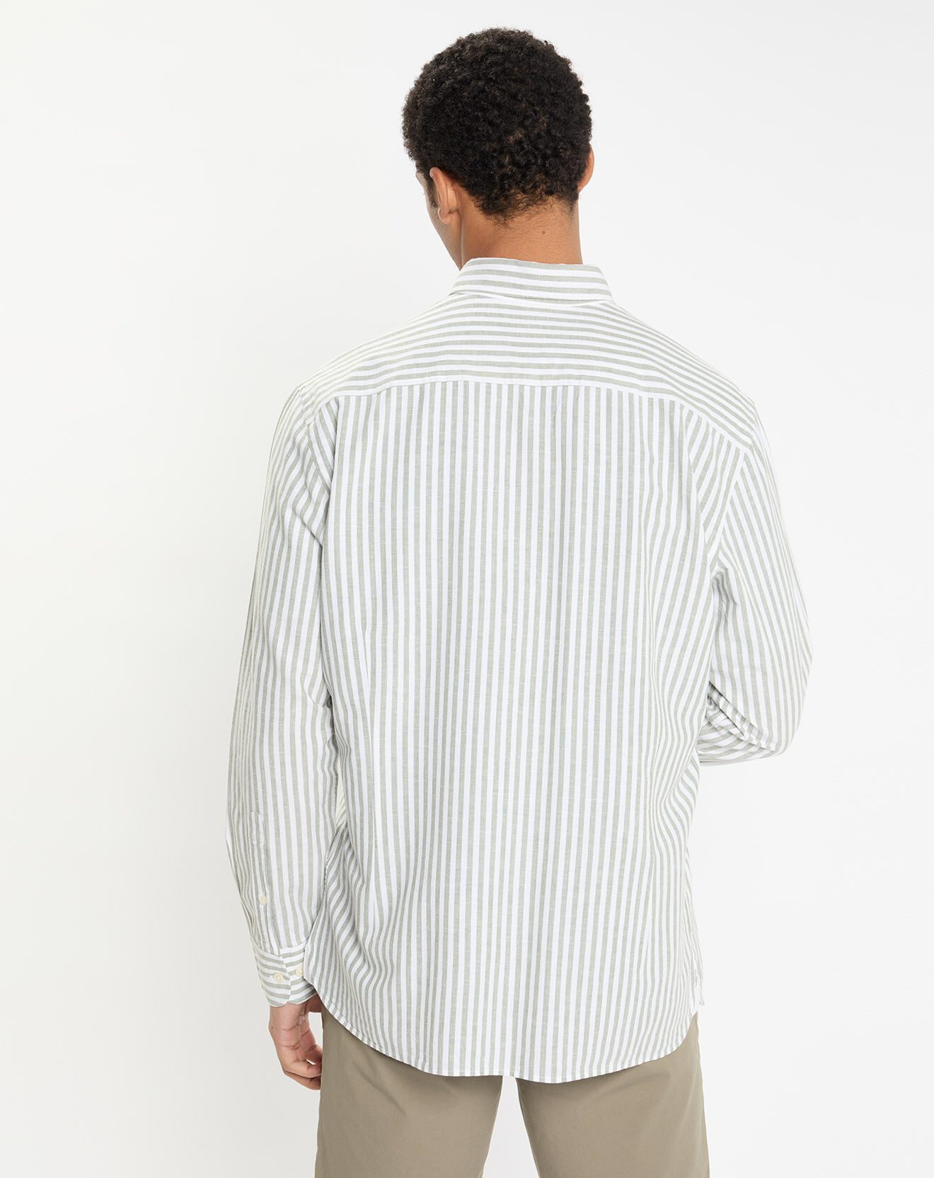 Hackett London Chemise en Coton & Lin Slim Fit à rayures kaki/blanc