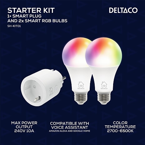 Deltaco Smart starterpakke med 2 LED-pærer og 1 stik