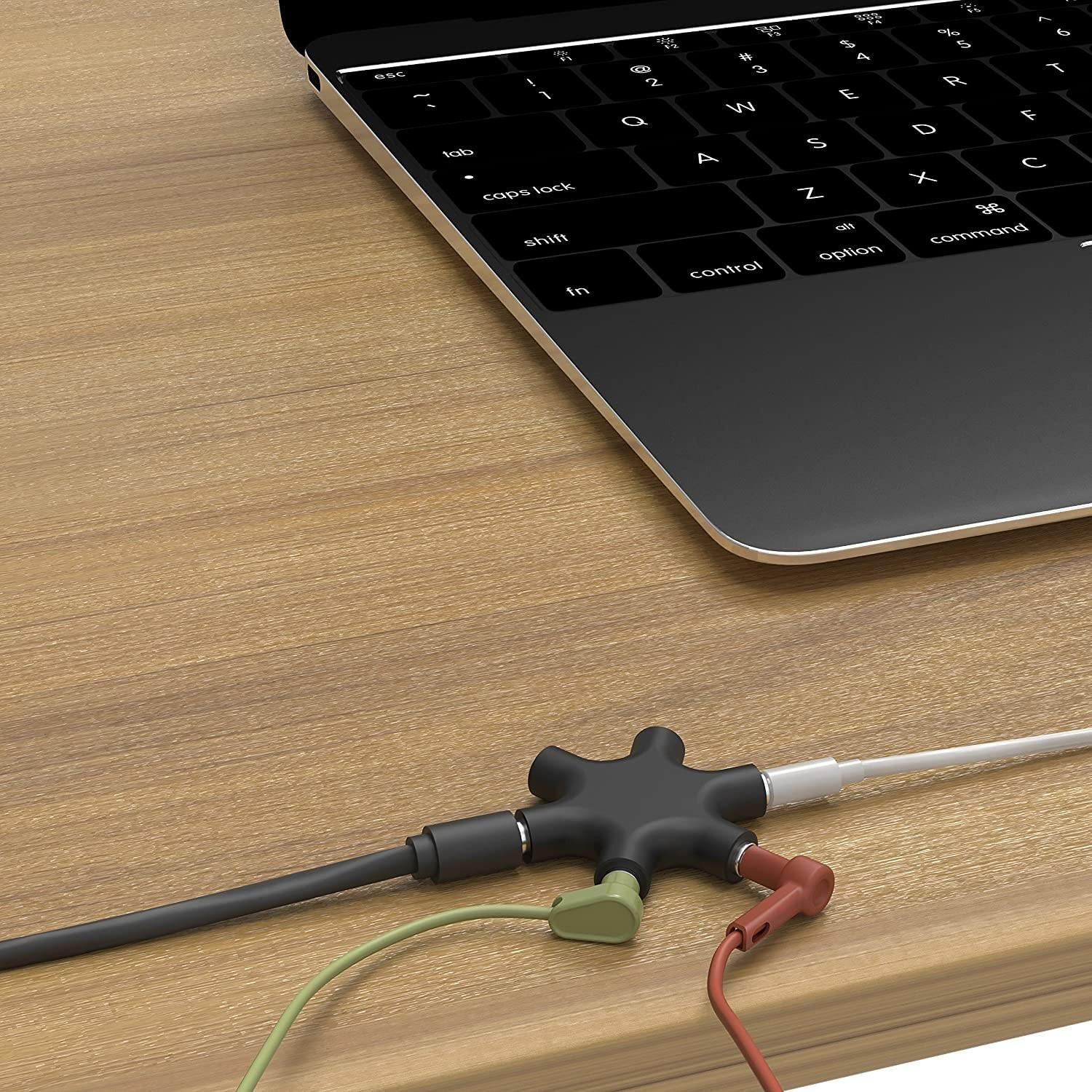 (Ø5cm) 6-fach 3.5mm Stereo Aux Audio Adapter Splitter   24cm Verbindungskabel - Schwarz