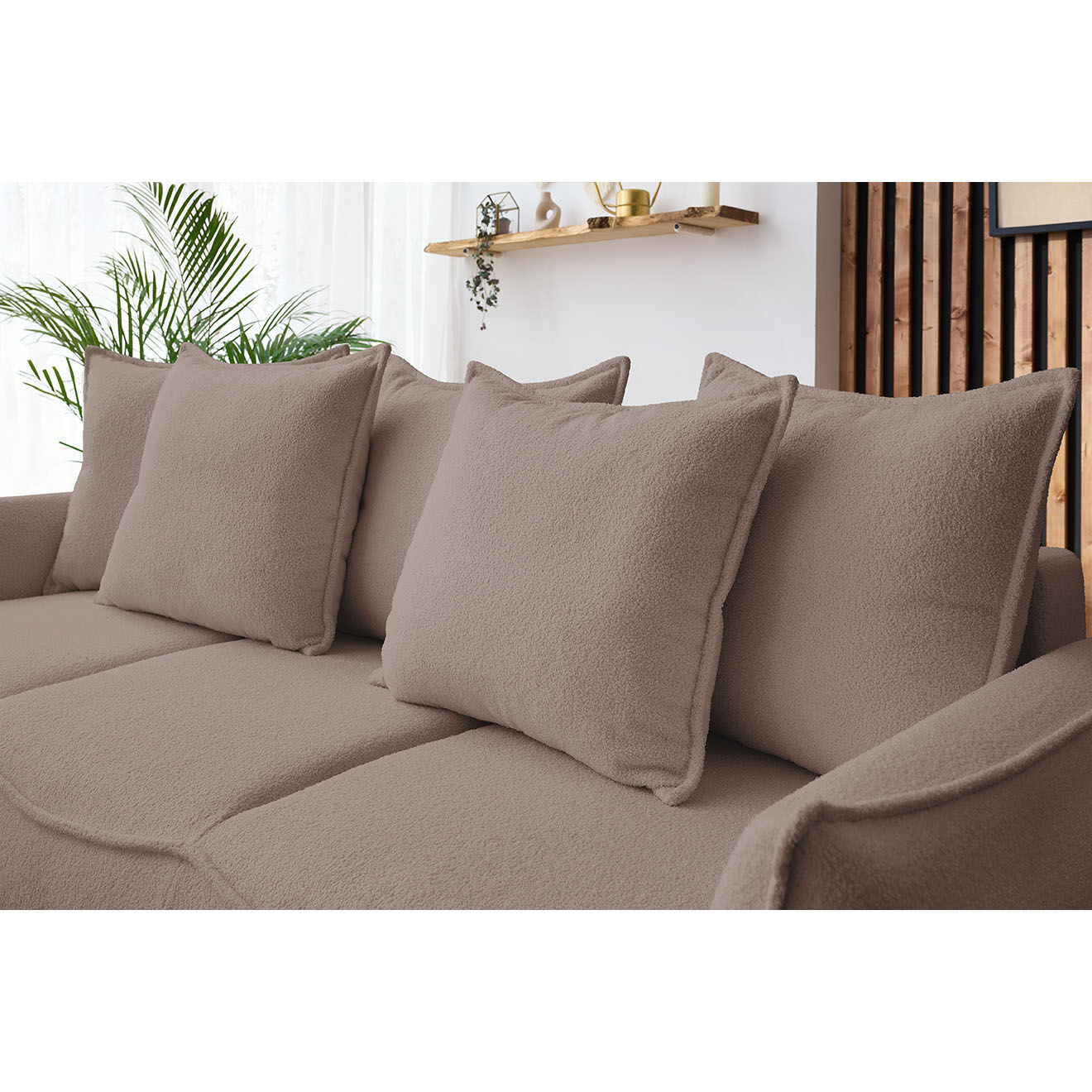Bobochic Canapé 3 places convertible coffre Bouclette Leon marron - 226x97x90 cm