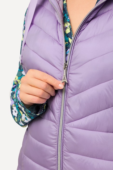 Long-Steppweste, Kapuze, Seiten-Zipper, Stehkragen