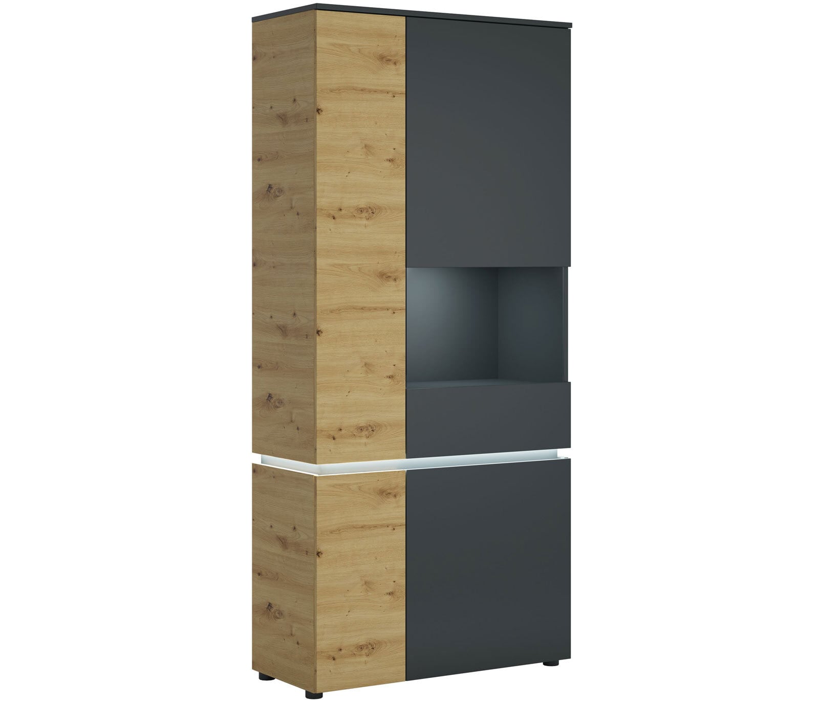 Vitrine Luci Eiche Artisan Nachbildung/Grau 90,4 x 199 x 40 cm