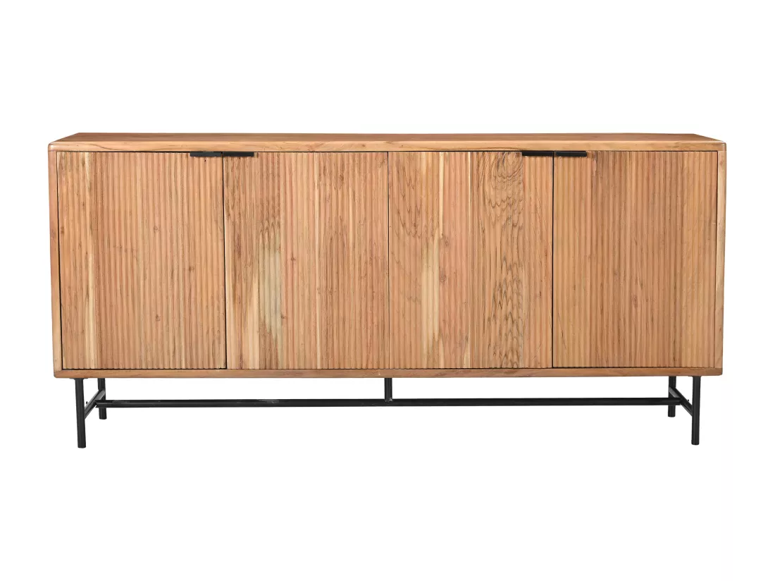 Buffet avec 4 portes en bois d'acacia et métal noir - Naturel clair - ALEVIA