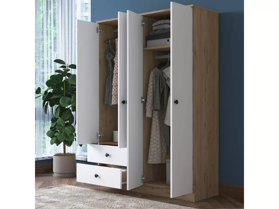 Grande Garde-robe Dalborghett, Meubles de chambre, Penderie de plain-pied, Placard à vêtements, 120x43 h170 cm, Noyer et Blanc