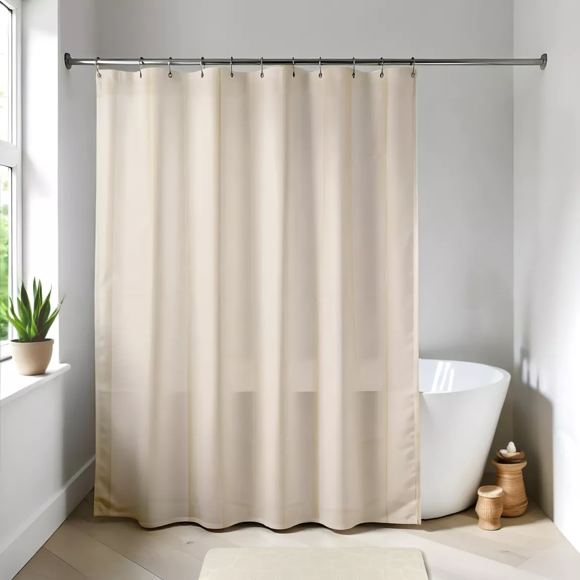 Rideau de douche à anneaux (180 x 200 cm) Uni Ecru