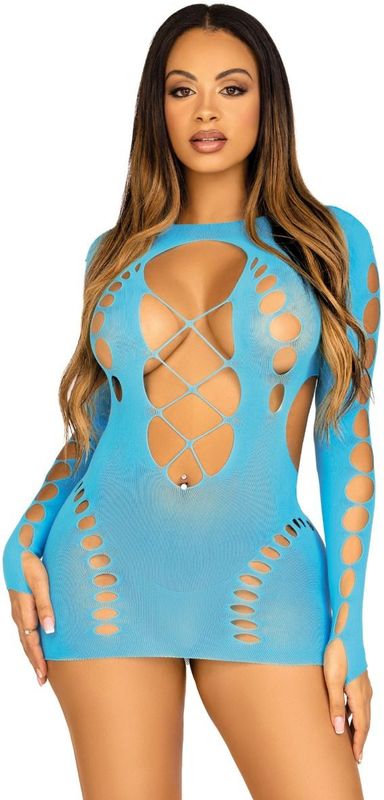 Leg Avenue - Naadloze Mini Jurk - Turquoise - Jurk