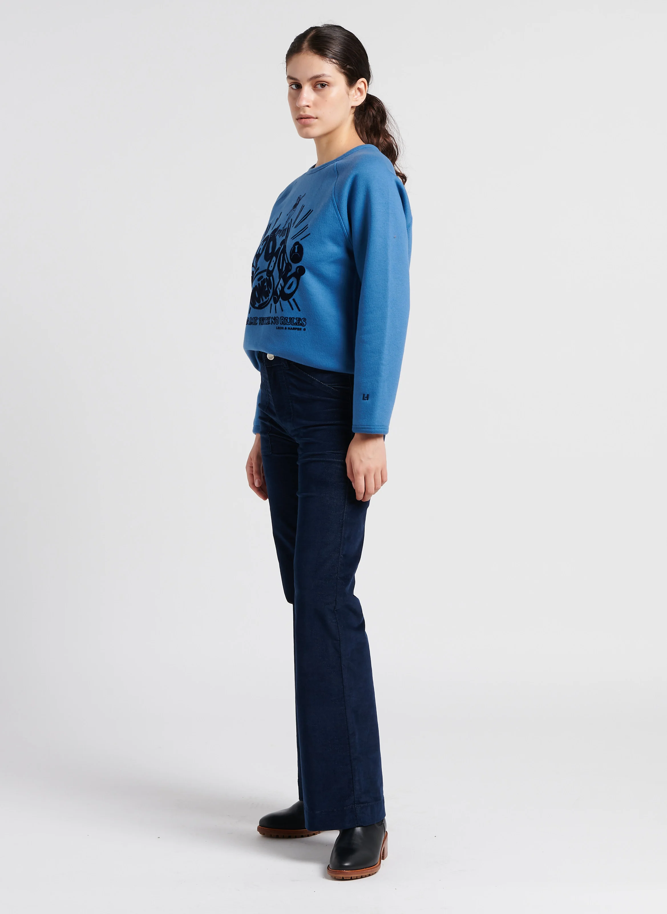 GATSBY - Pantalon évasé en coton mélangé | Bleu
