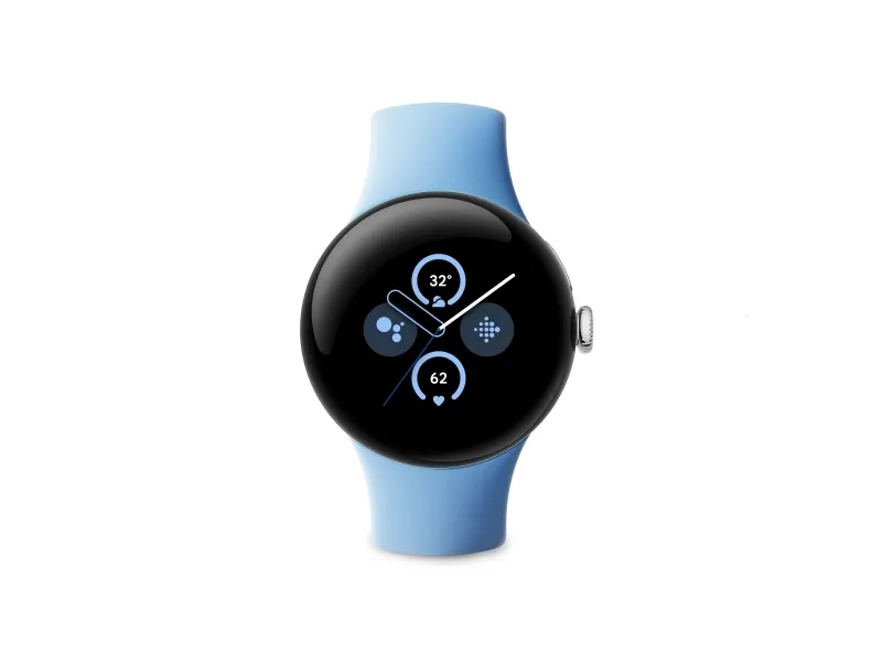 Google Pixel Watch 2 - Poleret sølvaluminium - smart ur med aktivt bånd - fluoroelastomer - bås - båndstørrelse: S/L - 32 GB - Bluetooth, Wi-Fi, NFC - 31 g
