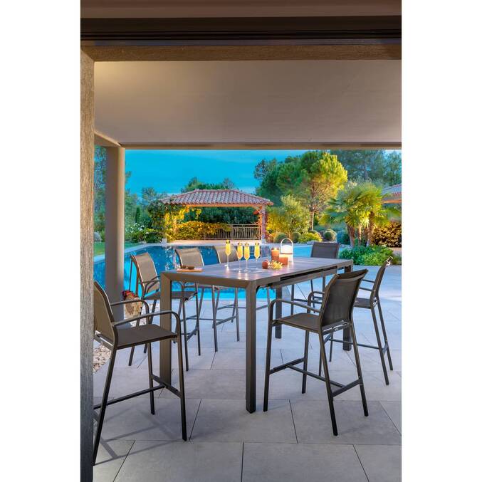 Table haute de jardin extensible ÉVASION Seigle effet bois & Graphite