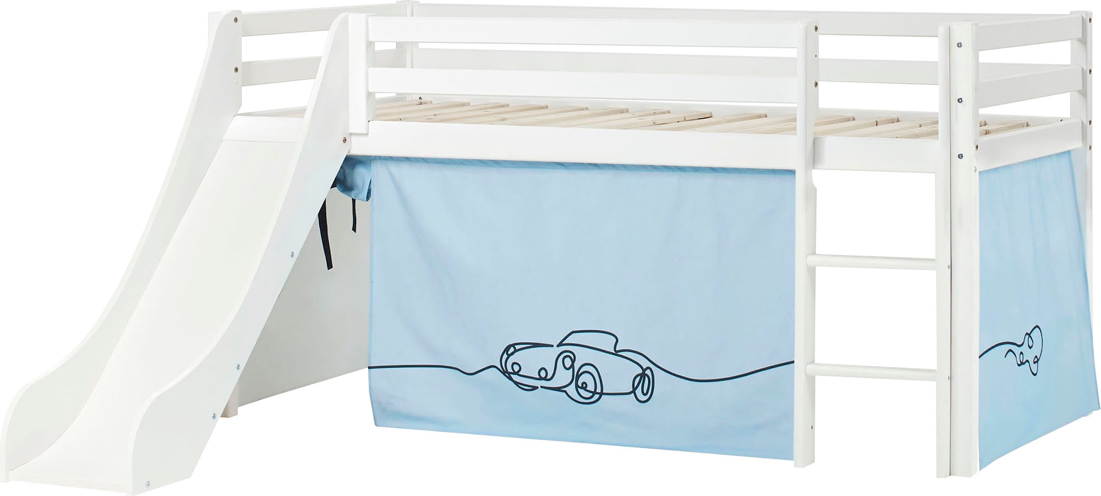 Hoppekids Hochbett »«Cars»« Rutsche & Vorhang Blau und viel Auswahl