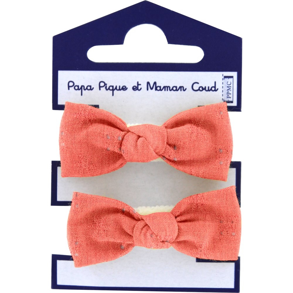 Mousse Petit Noeud Gaze Dentelle Corail