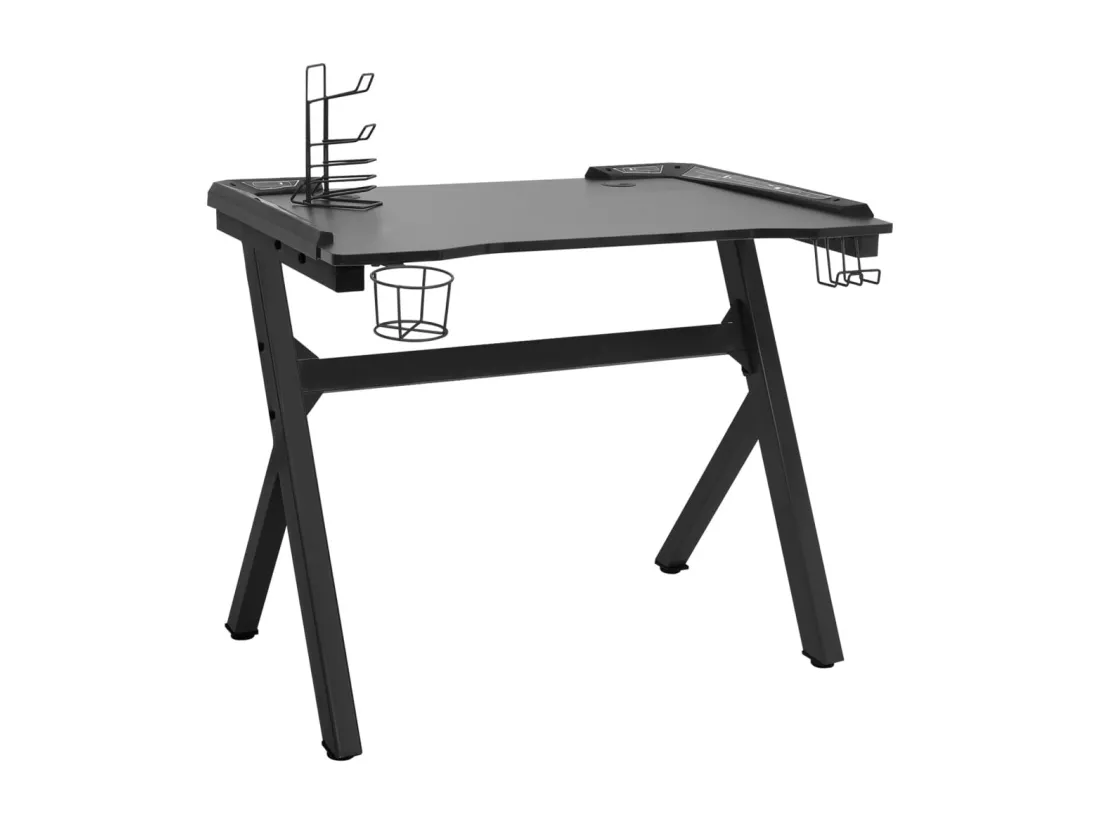 Bureau de jeu à LED en forme de Y Noir 90x60x75 cm