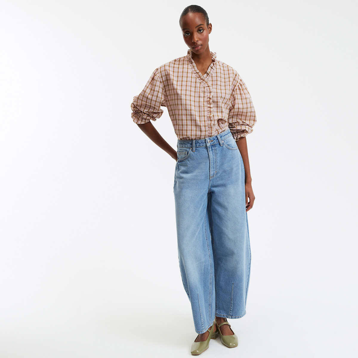 COLEÇÃO LA REDOUTE<br>Camisa xadrez, gola vitoriana, mangas compridas