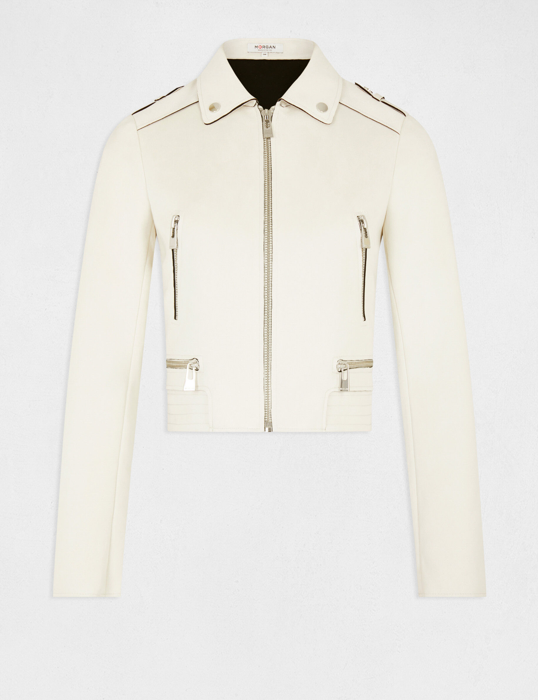 Blouson droit aspect suédine ecru moyen femme - ecru_moyen