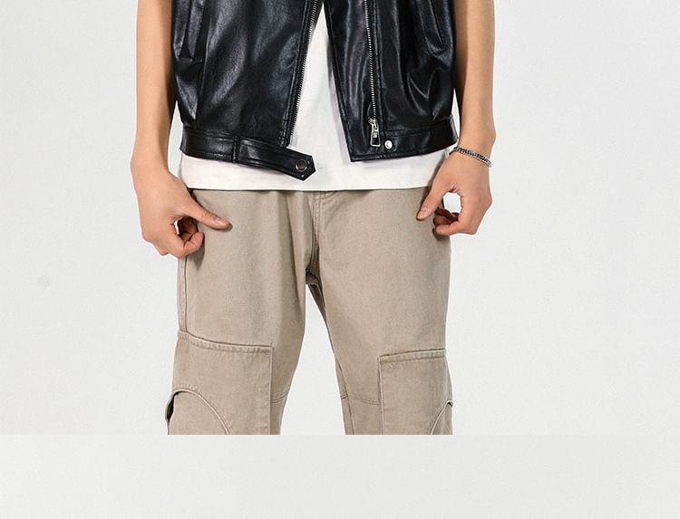 Omozando - Effen imitatieleren bikervest met rits